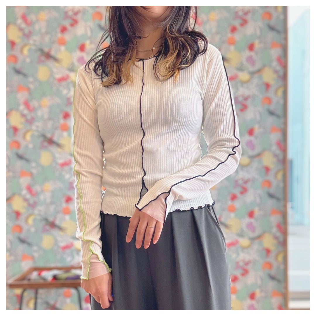 【Eimee Law】チュールカット配色メロウリブトップス