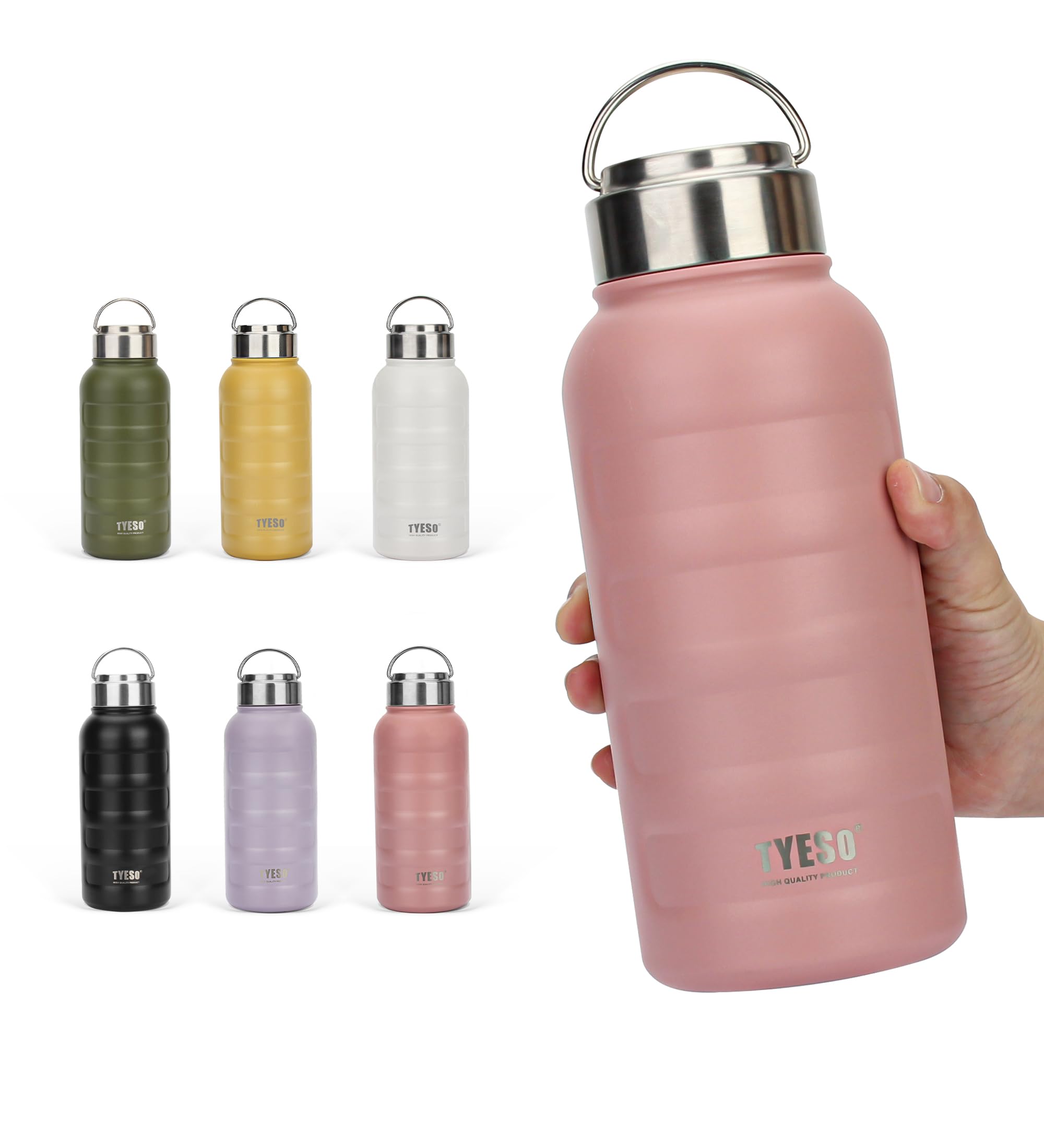 【新着特価】TYESO 水筒 魔法瓶 マグボトル 真空 断熱 スポーツボトル 直飲み ステンレス 2重構造 広口 ハンドル付 大人 子供 0.75 / 1リットル (750ml ピンク)