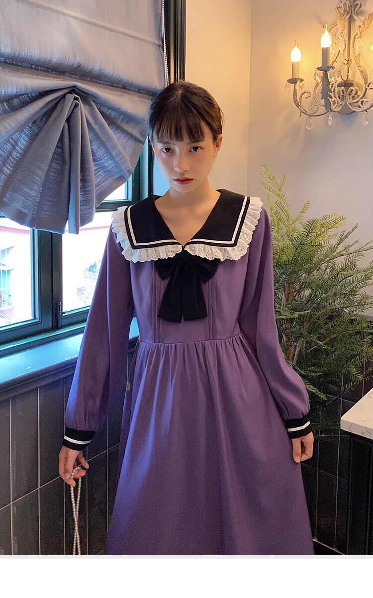 紫 セーラー ワンピース リボン 制服 パープル | LOVEYsmileSHOP