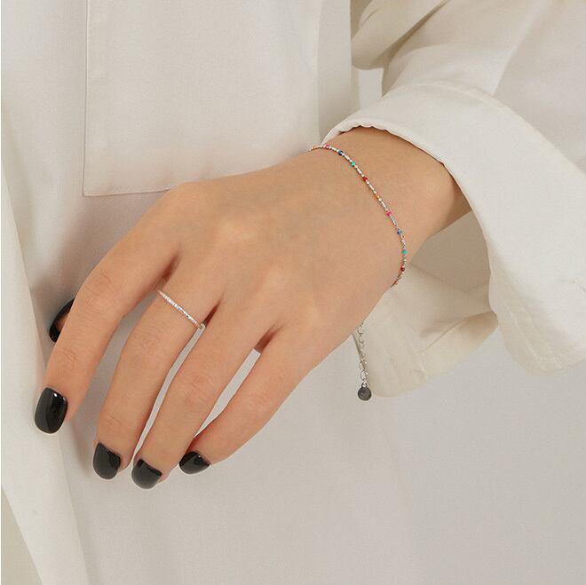 PL013 ブレスレット カラフルビーズ アンクレット silver925 シルバー