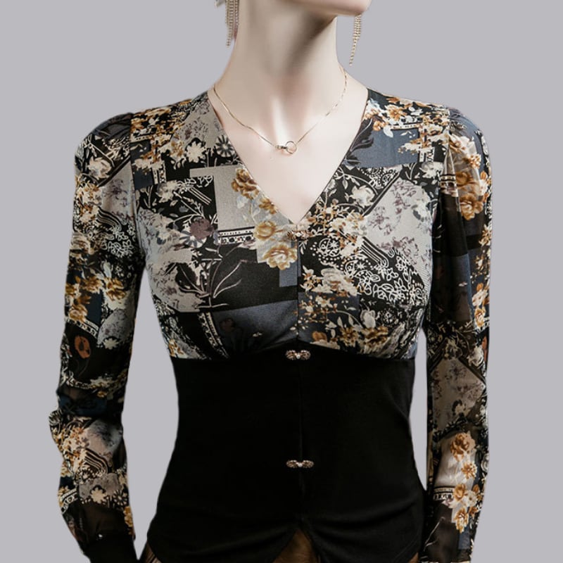 Vネック ロングスリーブ ブラウス ds1219