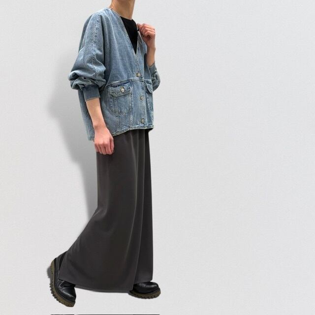 PASSIONE リブ袖 Vネック デニム ジャケット | CoCo Cuore