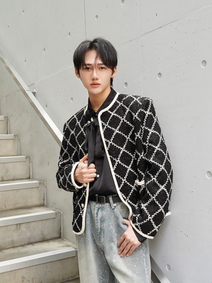 【ALUDE SELECT】 diamond pattern lame tweed jacket