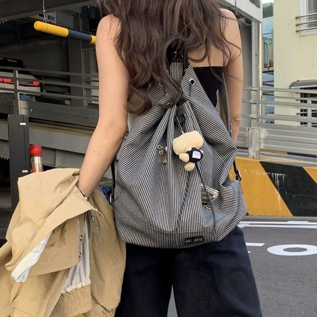 ストライプ キャンバス バッグ　 a129