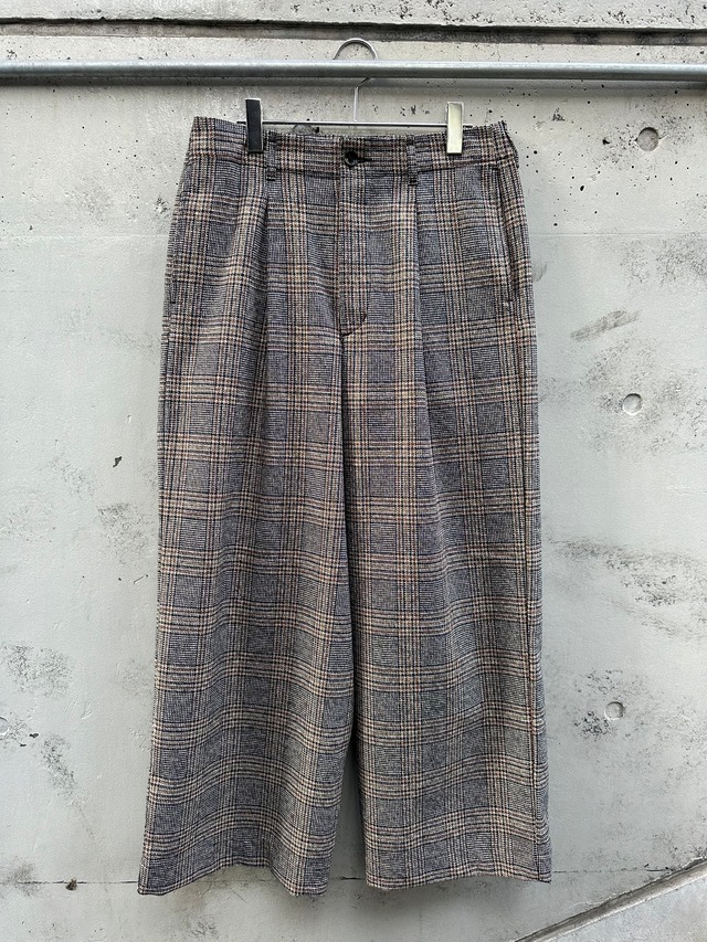 『my beautiful landlet』COTTON TWEED TUCK WIDE PANTS / BEIGE/CHECK