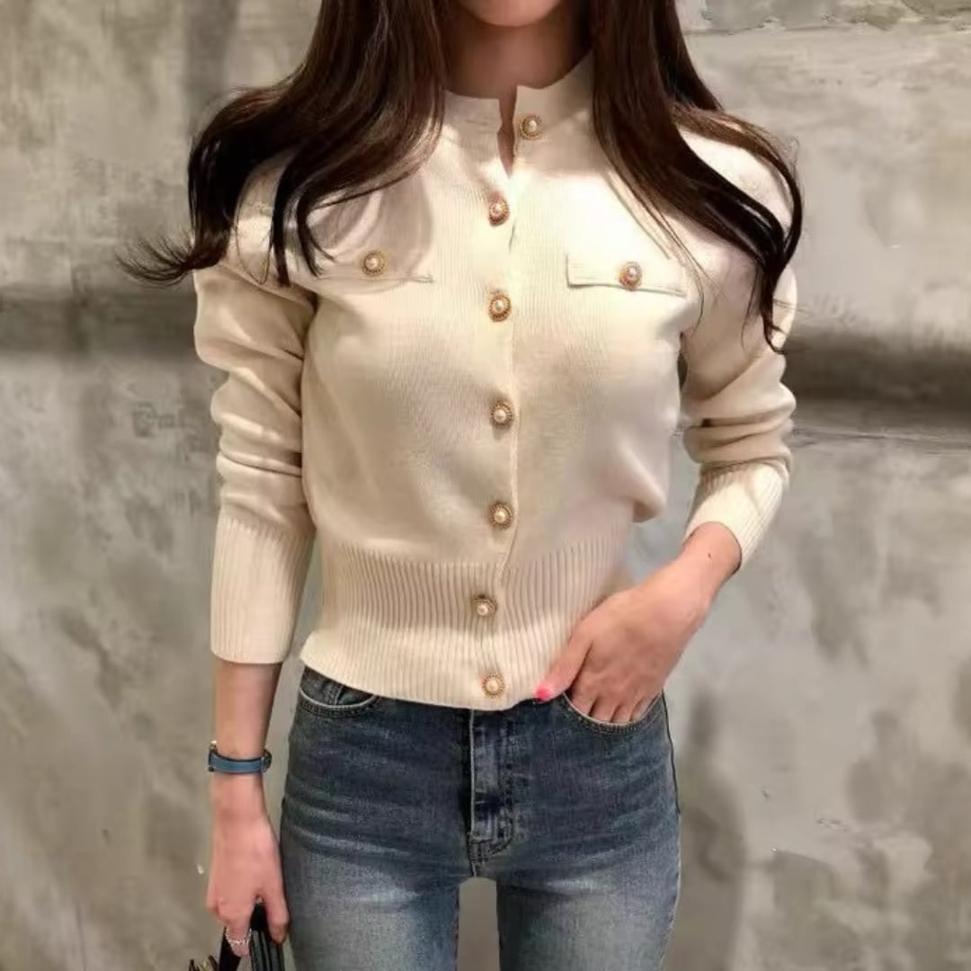 カーディガンスリムニットコート［Black,Red,White,Beige］
