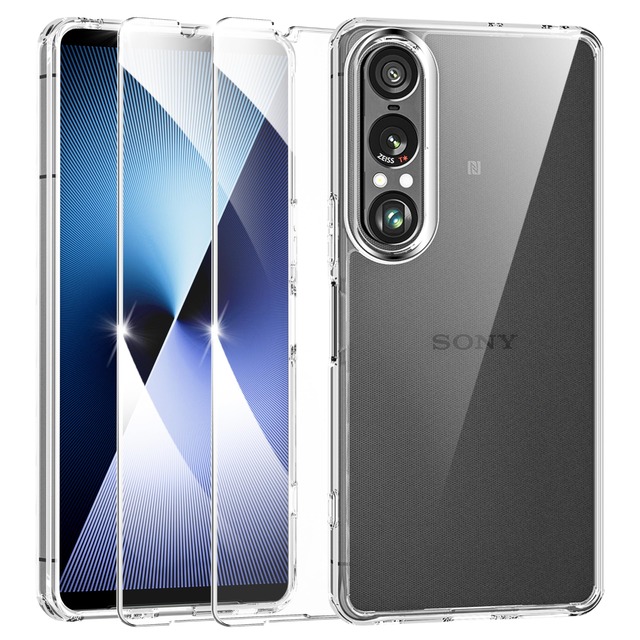 Sony Xperia 1 VII ケース クリア 耐衝撃 ガラスフィルム付き 2枚入り SO-51F SOG15 米軍MIL規格 ストラップホール付き 黄変防止 SGS認証 エクスペリア1 VII 対応