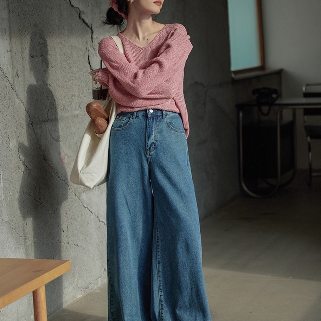 v-neck openwork knit　J00474