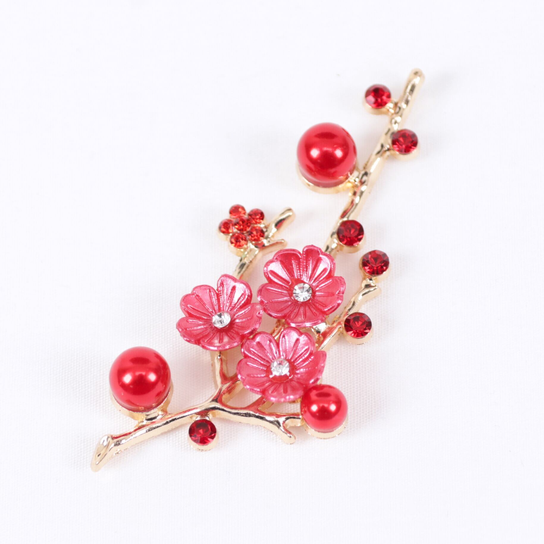 梅の花 枝 パーツ 赤 金属 ビジュー イミテーション 02000026