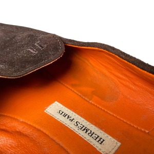 HERMES "h" embroidery suede leather shoes