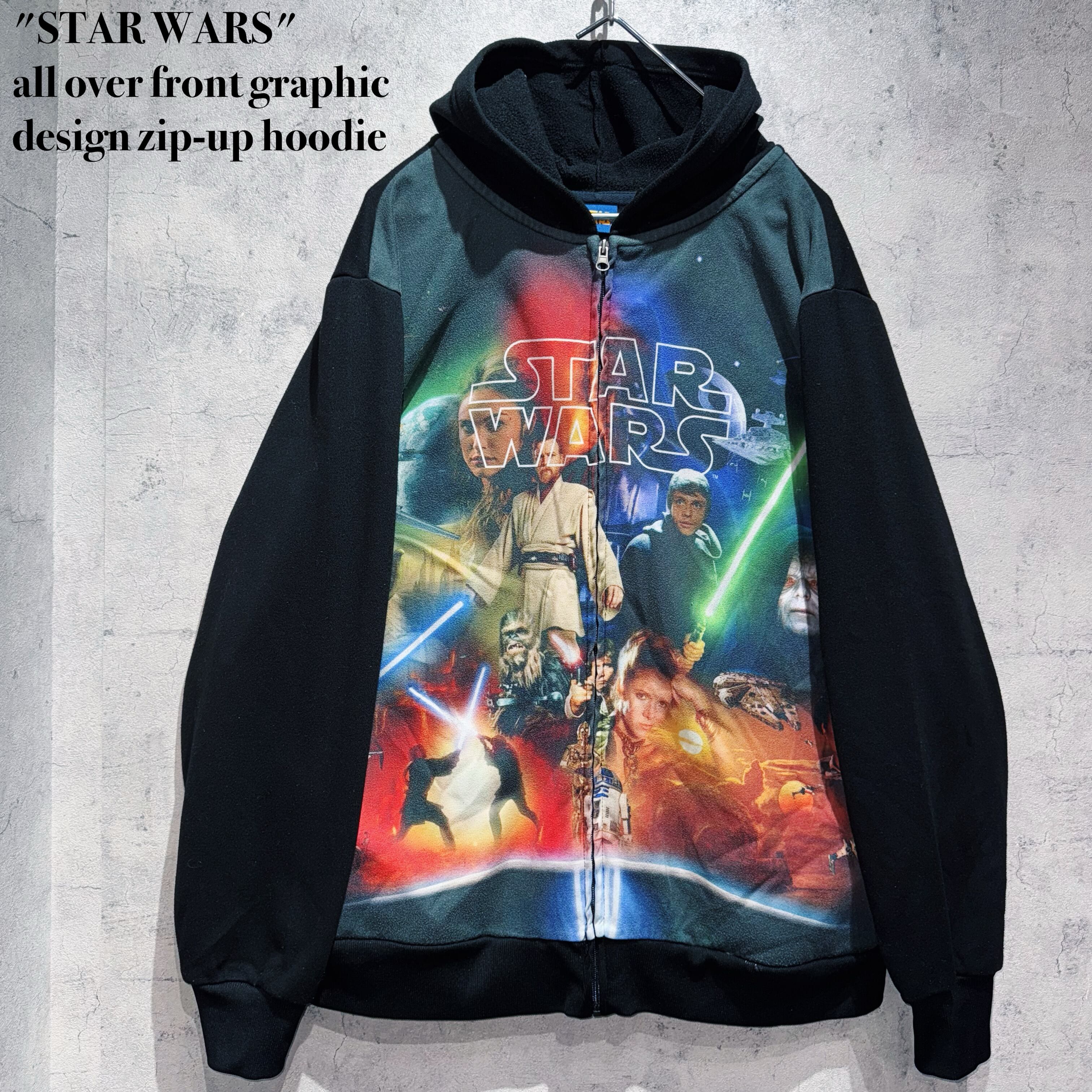 "STAR WARS"all over front graphic design zip-up hoodie