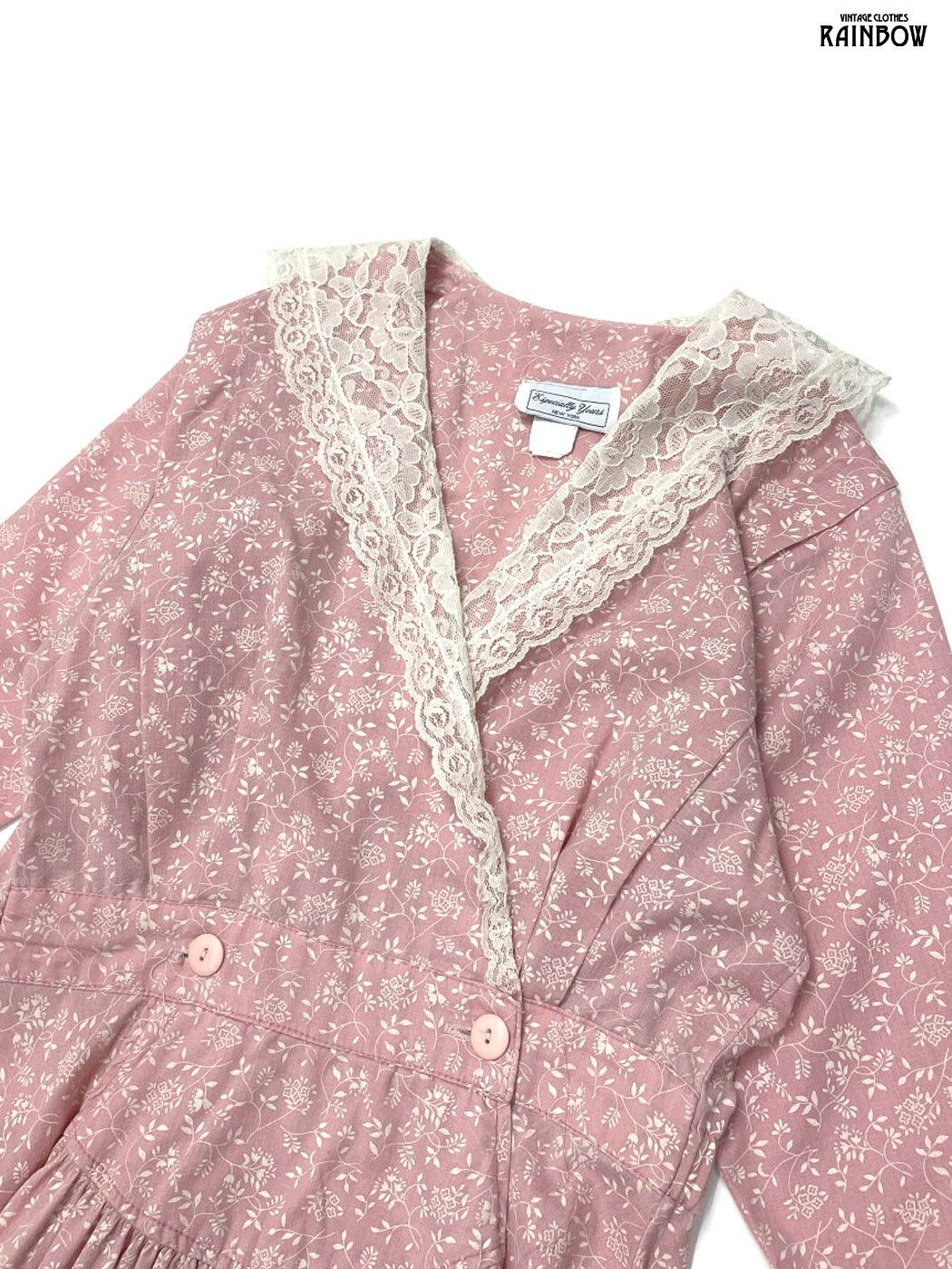 古着 Especially Yours アメリカ製 レース 花柄 コットン ロング丈 五