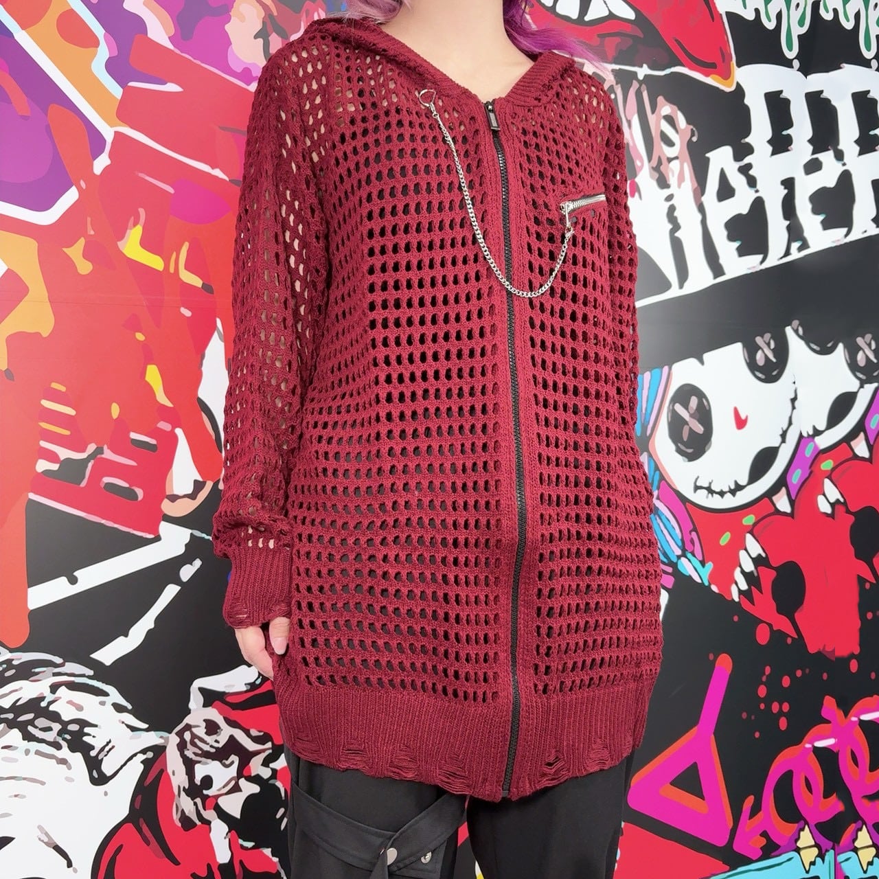 【色違い】HISASHI LIVE衣装 MYne ダメージニット 5時間タイムセール】CRIMSON DAMAGE MESH ZIP OUTER【取り外し可能