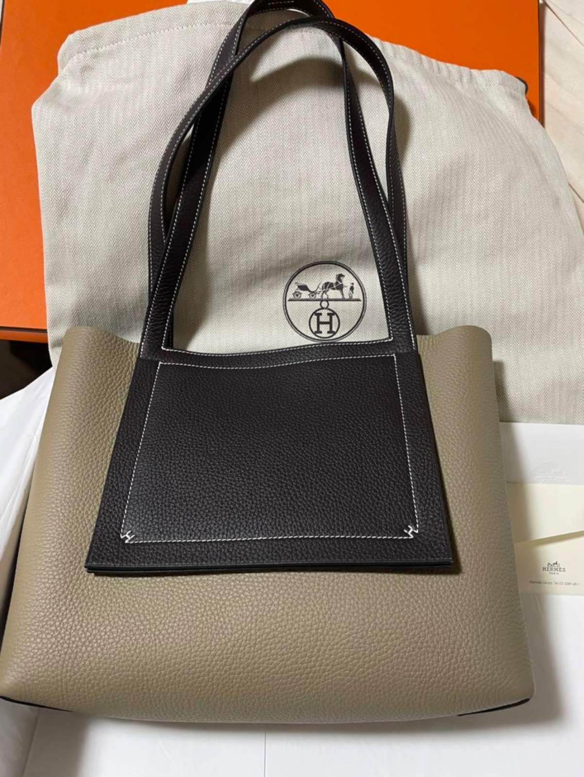 HERMES エルメス カバセリエ31 バイカラー ベージュマルファ×マカサー  