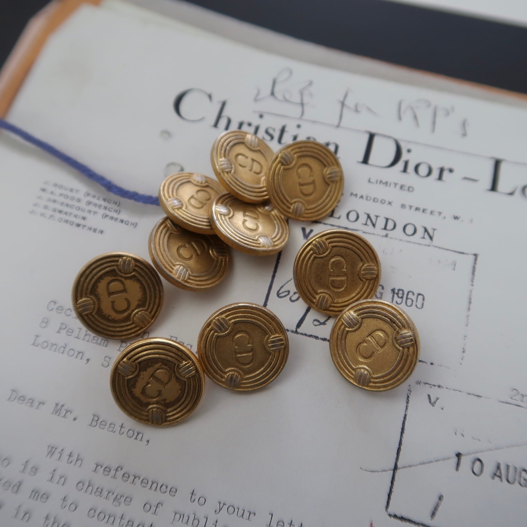 VINTAGE Christian Dior BUTTON】メタルゴールドロゴボタン 15mm D