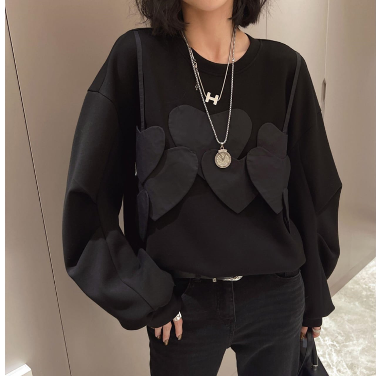 patchwork round neck blouse L00391