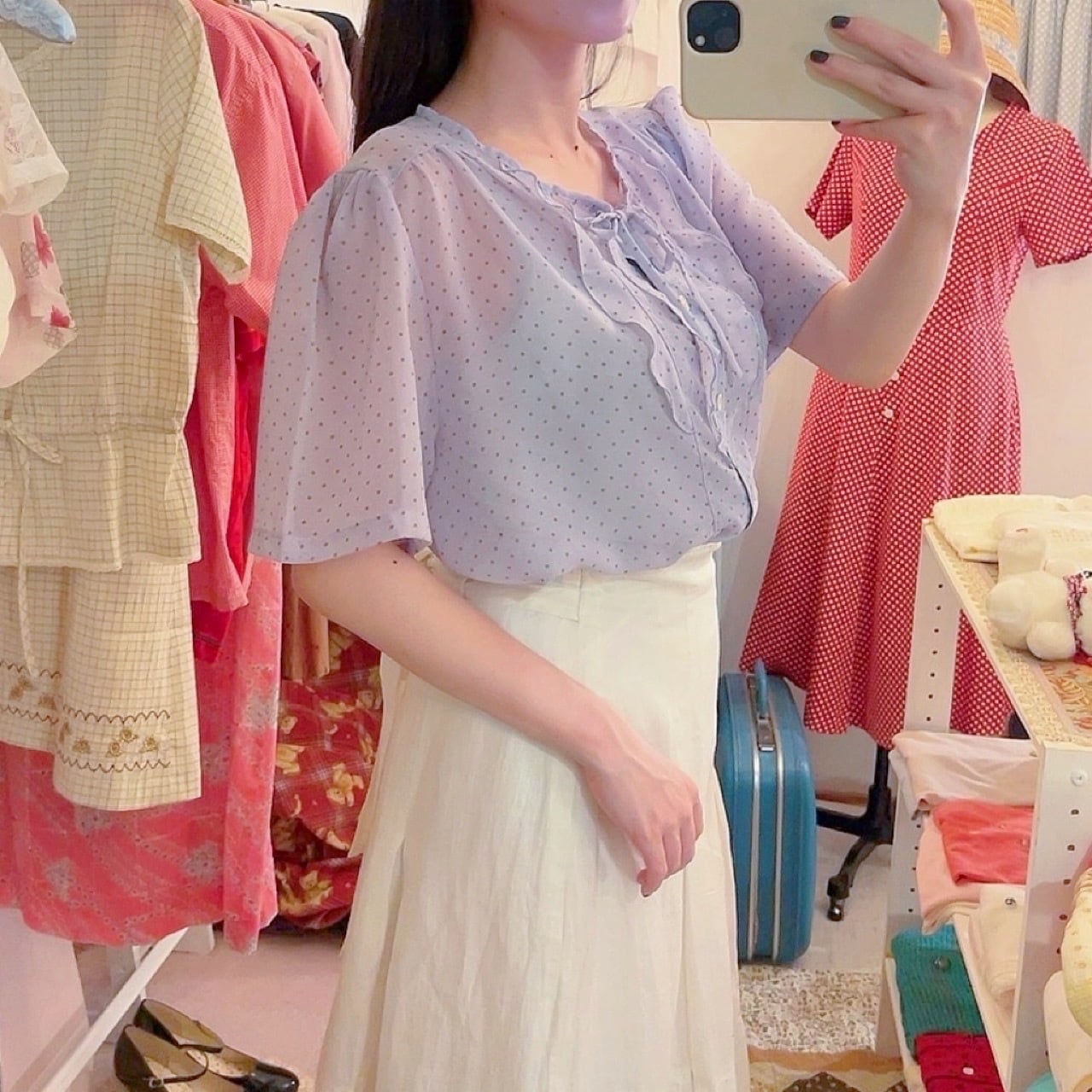 light blue dot sheer blouse