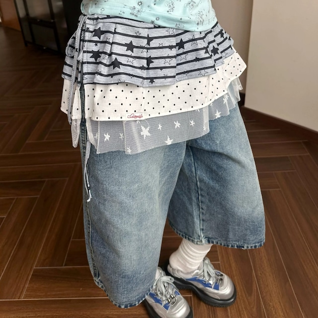 バックロゴスターモチーフデニムキュロットパンツ 1col R02526