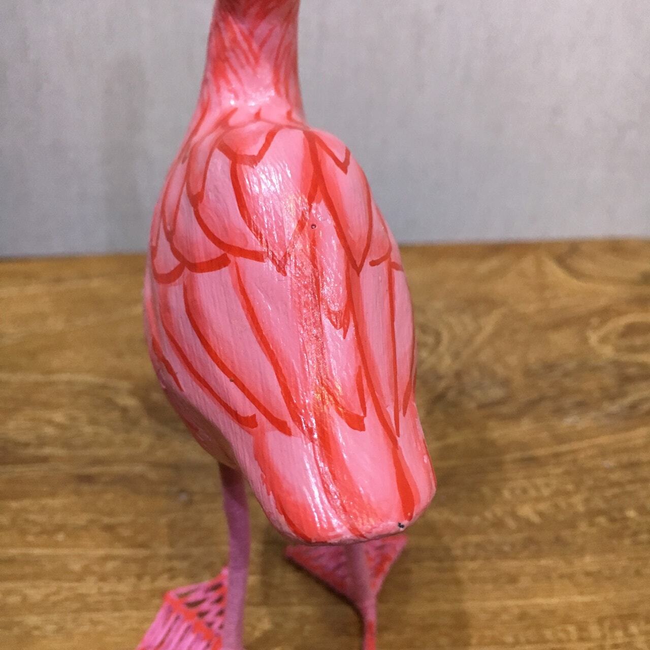 木製フラミンゴ 19cm 鳥のオブジェ インテリア バリ雑貨 アジアン雑貨