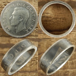 【受注生産】CANADA ジョージ6世25セント2nd シルバーコインリングA 肖像面【カナダ ヴィンテージ 25セント銀貨】