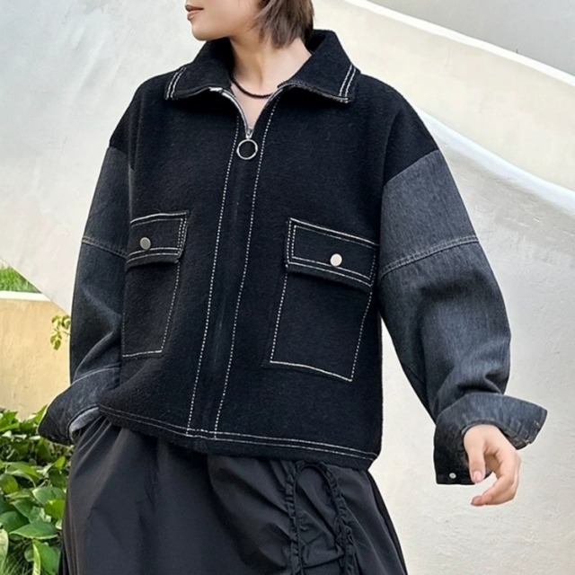 Stitch Detail Mixed Jacket 01523