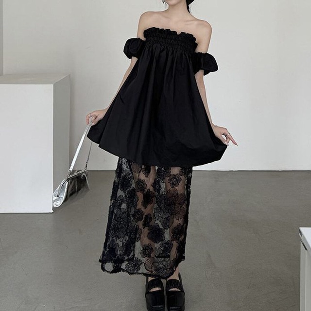 Off shoulder lace panel dress　B059
