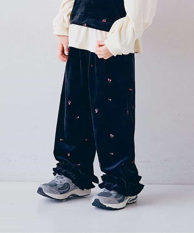 【26AW】F.O 刺繍ベロアフリルパンツ  (80/90/100/110/120/130/140) ブラック