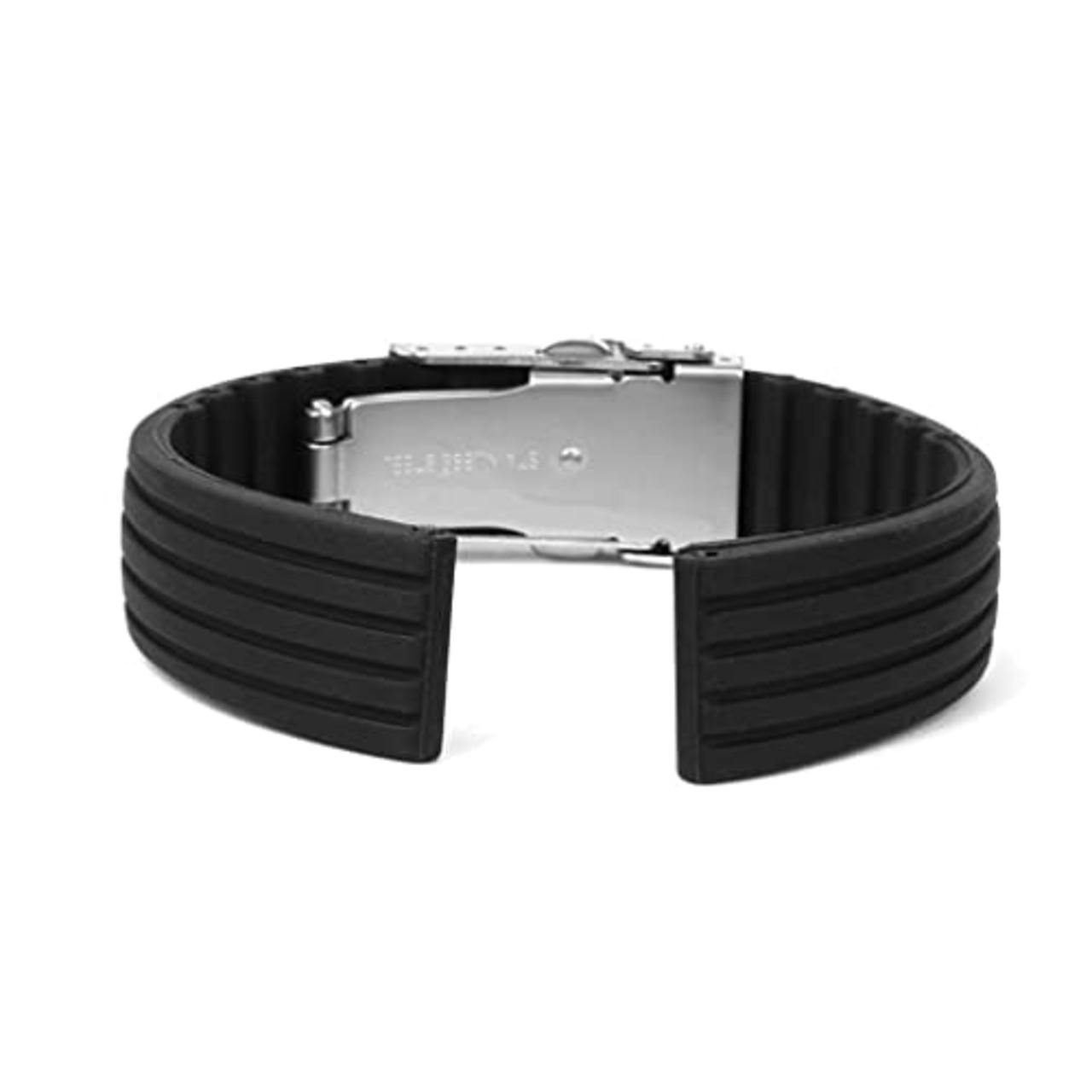 時計バンド 交換ベルト シリコンゴム 腕時計ストラップ 防水16mm 　縦シマ　ブラック