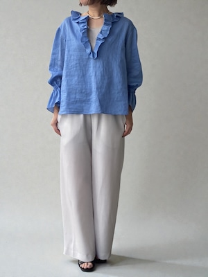 アクラグラナダモノフィラリネンフリルブラウス(ブルー)