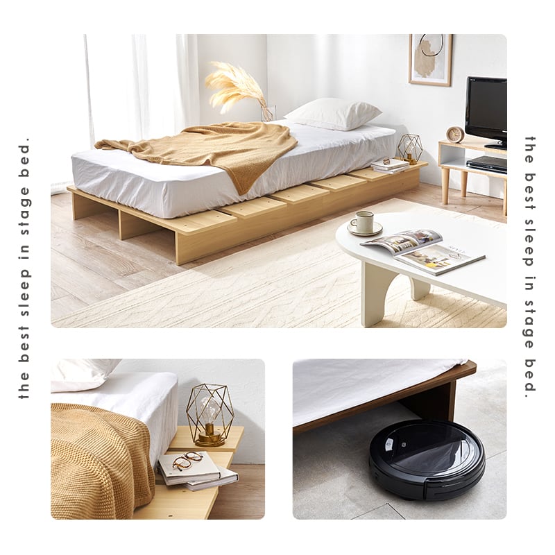【組立式】耐荷重350kg シングルベッド ステージベッド ポケットコイルマットレスセット 2色展開 一人暮らし ワンルーム 幅120cm