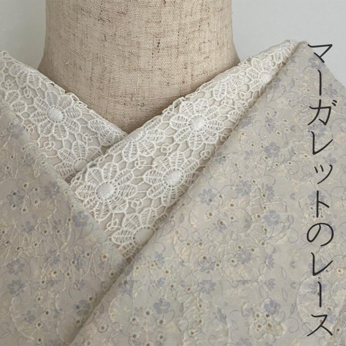 半衿 マーガレットのコットンレース 半襟 花 繊細 オフ白 綿 かわいい 