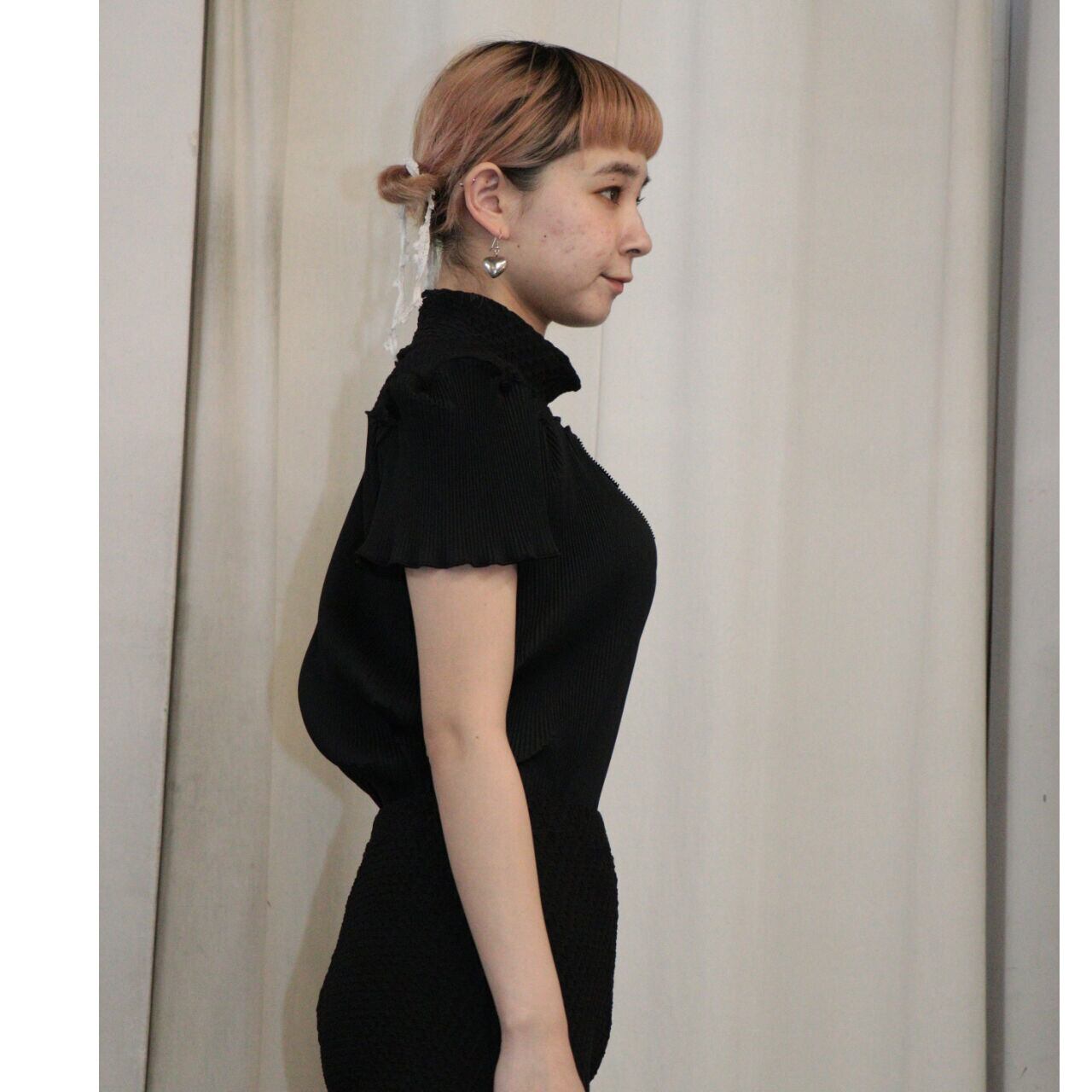 kotohayokozawa Shrink short sleeve top (BLACK) TD23S-SHR01 | IAAAM