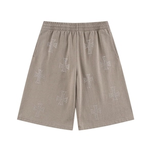【UNKNOWN】Outline Cross Rhinestone Baggy Sweat Shorts / Beige【アンノーン】