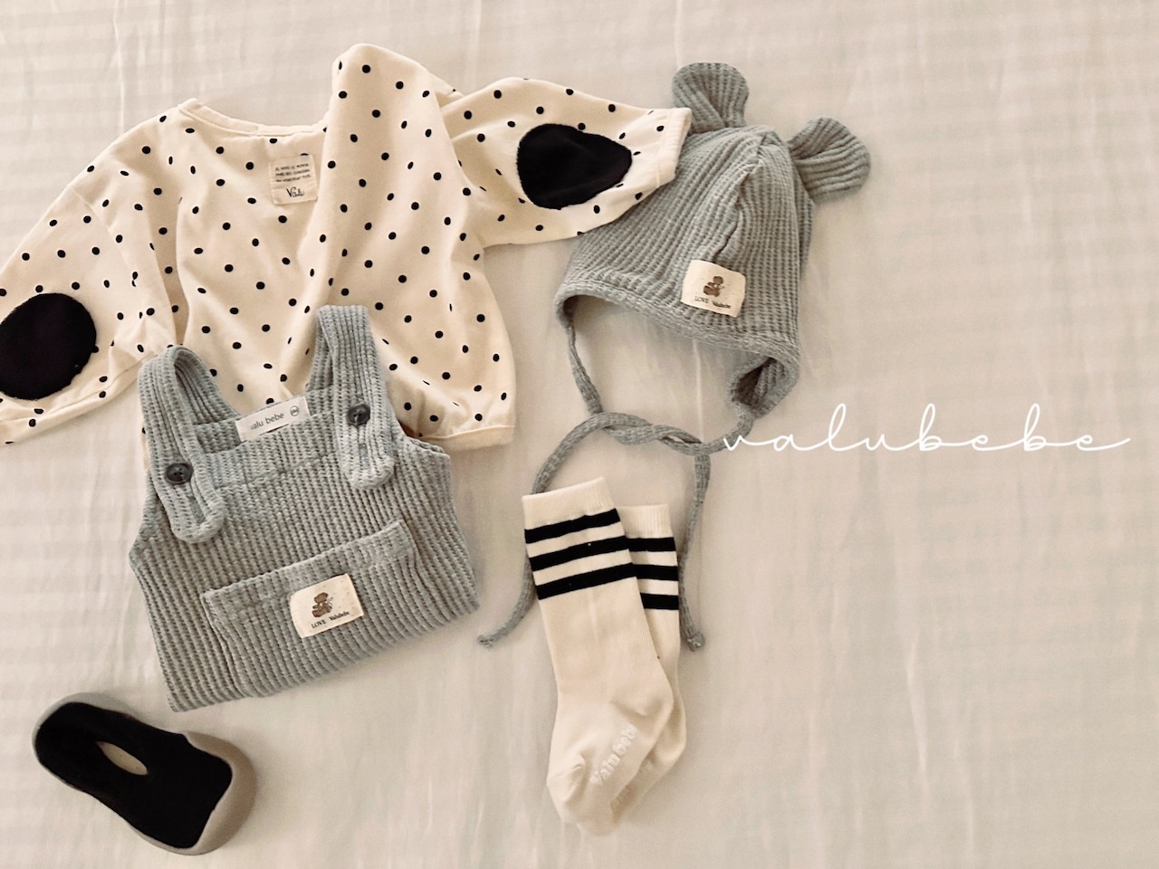 【valu bebe】 オールデイふっくらコットンT／ブラックドット（70〜90cm） - 1