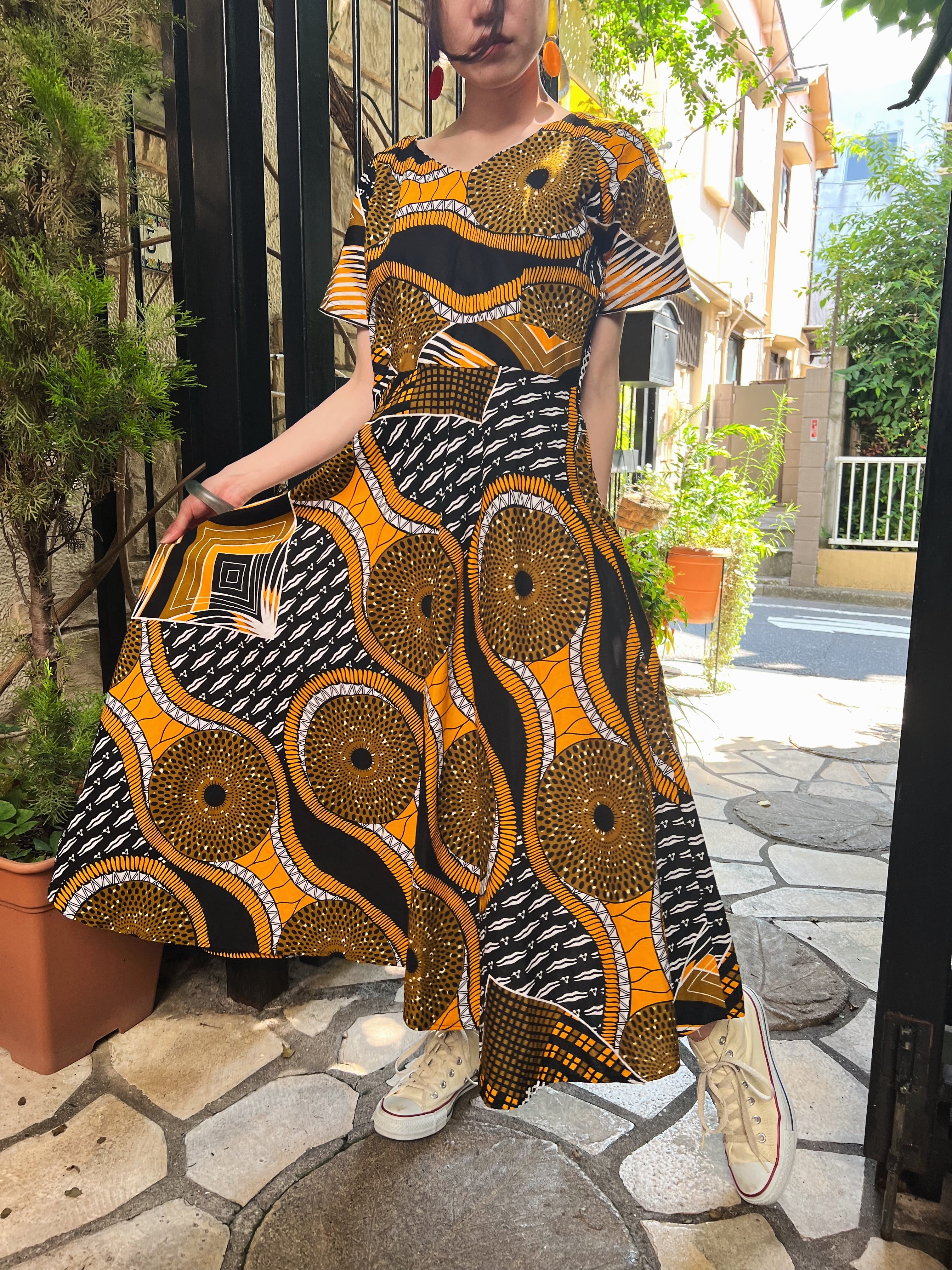 Vintage african batik modern cotton dress ( ヴィンテージ ...