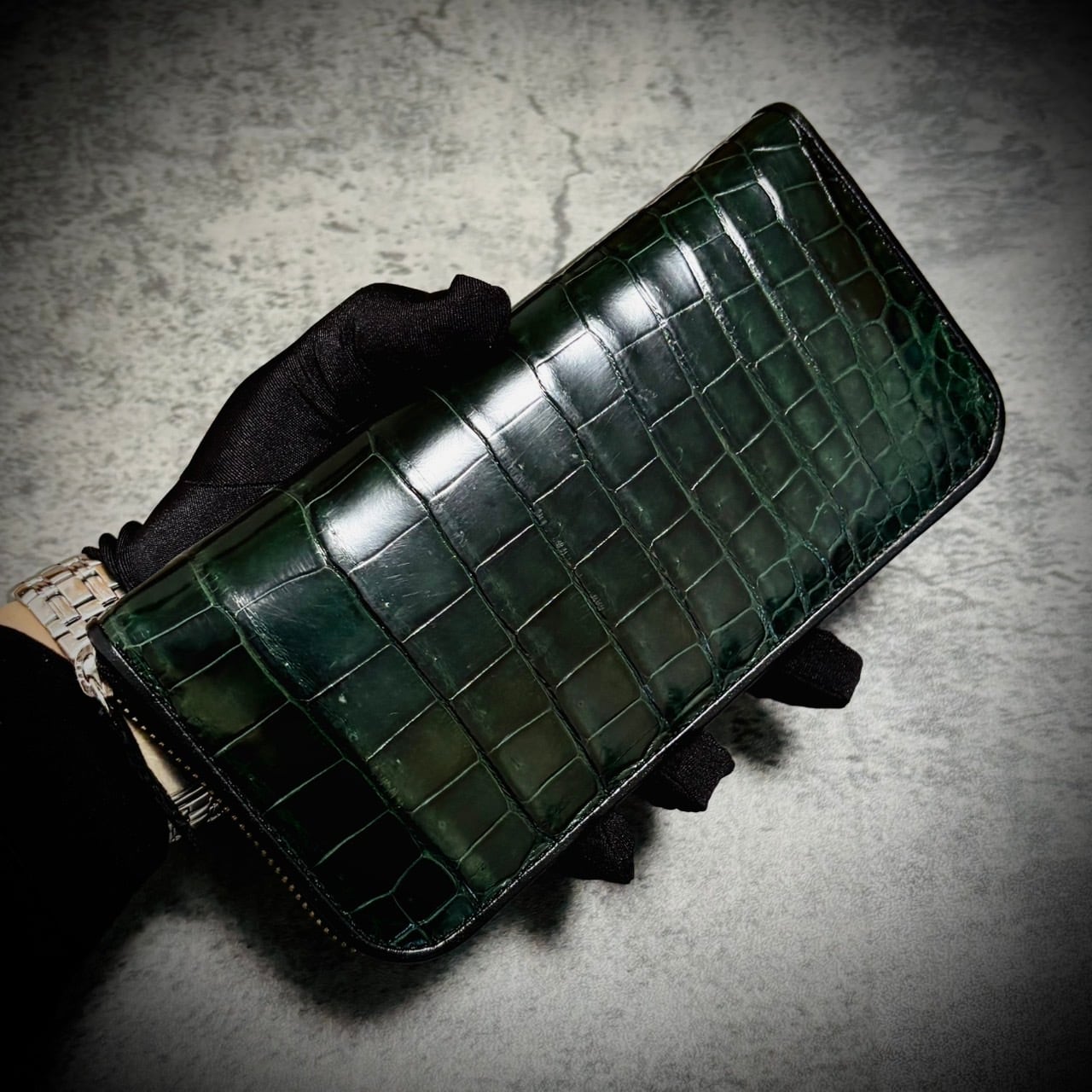 クロコダイル 長財布 シャイニング加工 一枚革 大容量 カード