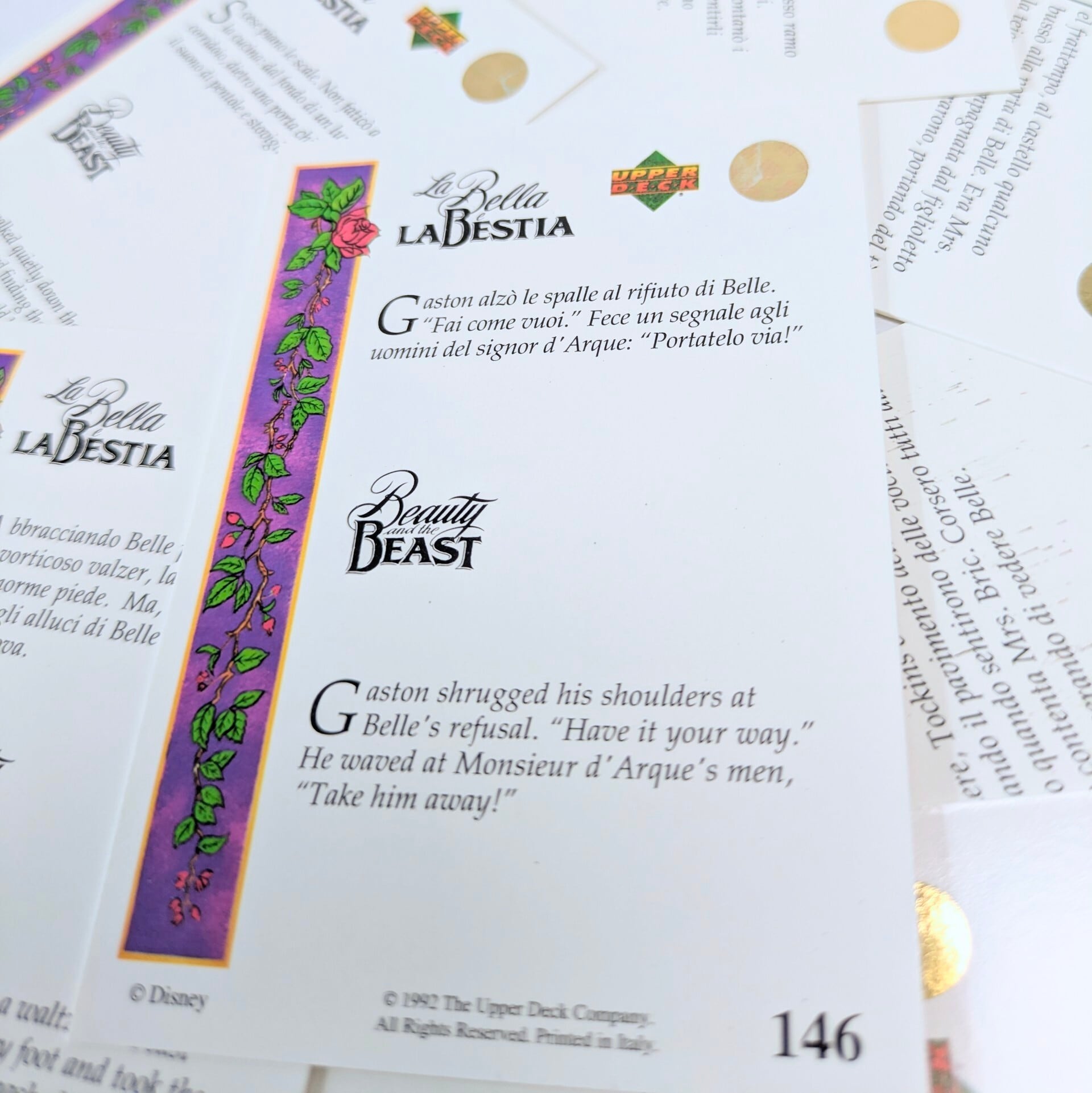 ☆送料無料！☆1992年製 Upper Deck【 DISNEY / ディズニー Beauty and The Beast （美女と野獣） 】VINTAGE トレーディングカード単品 （1パック=9CARDS+1レアカード※入ってない場合もあり）〚アメリカン雑貨 アメトイ〛