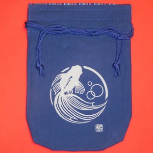 巾着袋 “金魚”(大) 藍色