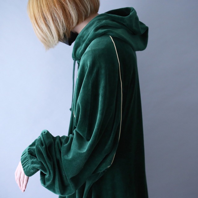 super over silhouette raglan sleeve piping design hoodie velours jacket