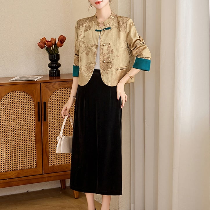 ジャカード織チャイナジャケット×スカート　セットアップ　2カラー　YS00097