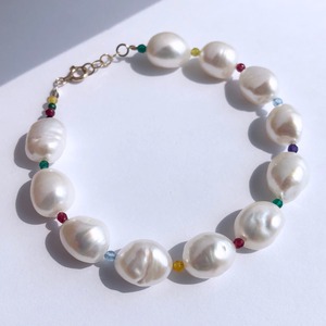 K10YG Baroque Pearl x Multi Jade Bracelet / チャリティージュエリー