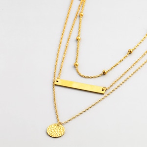 316L circle & rectangle triple necklace  #n101　☆