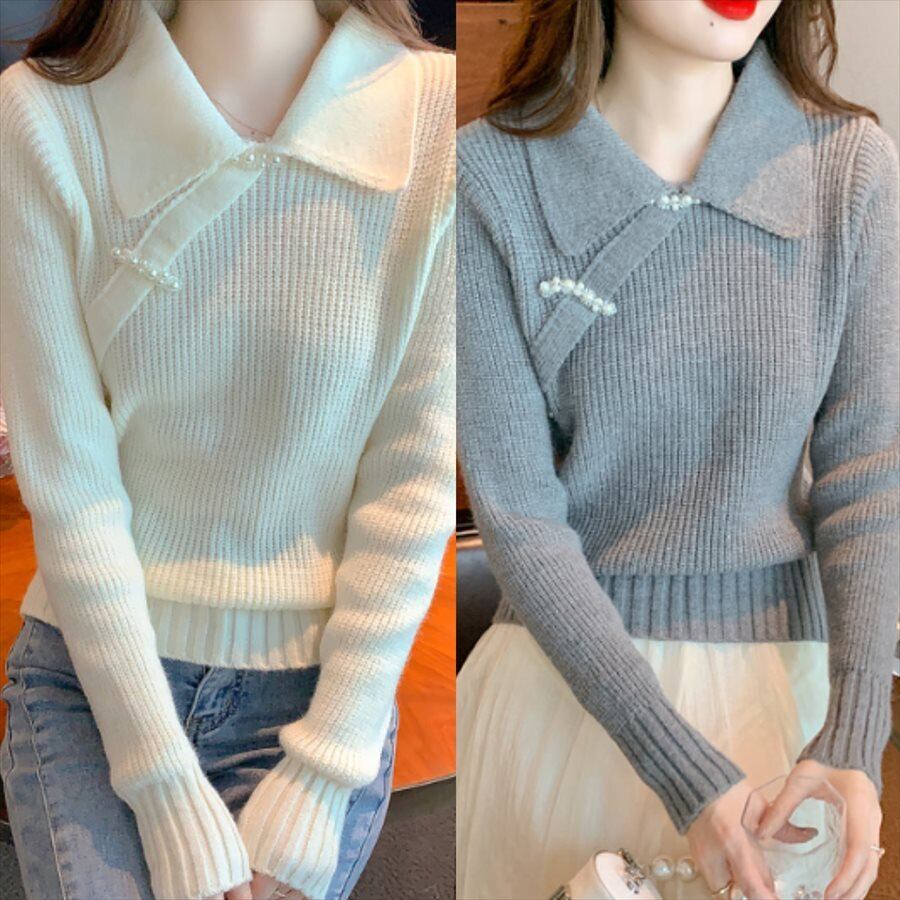 送料無料】 トップス 2色 セーター 萌え袖 袖あり 長袖 Vネック プル