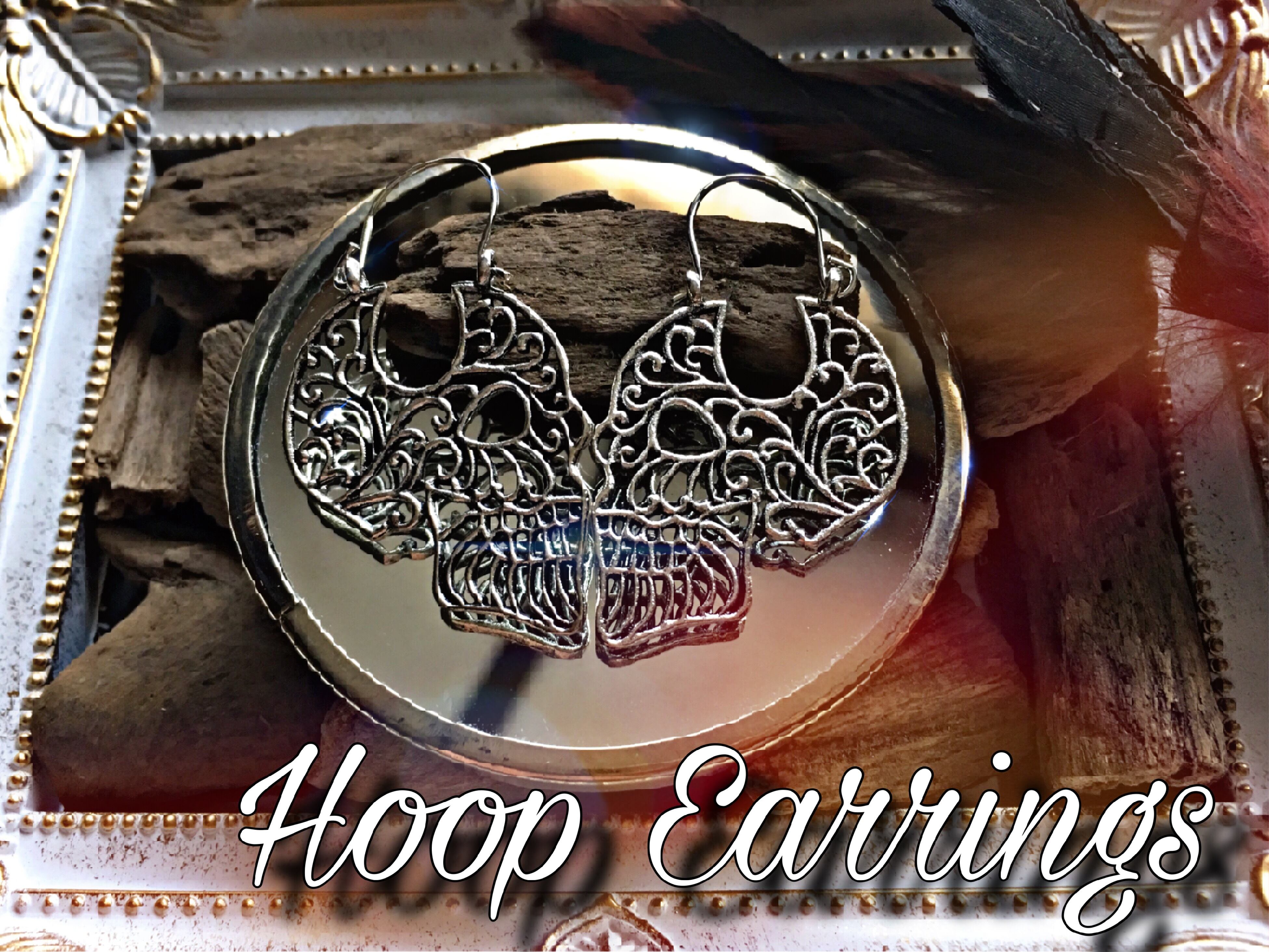 1ペア スカル フープピアス 骸骨 ロック パンク インディアン モチーフ