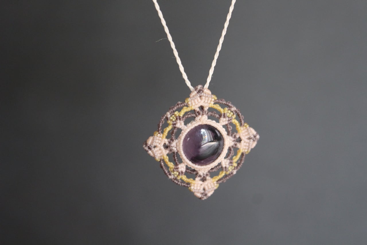 Trapiche amethyst micro macrame mandala pendant
