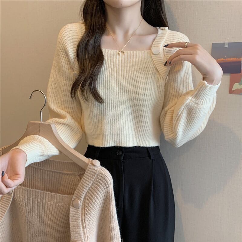 セーター レディースオータムウィンタースタンダードショートスリム ロング レトロ 秋物 冬物 スクウェア 1号婦人64263911412