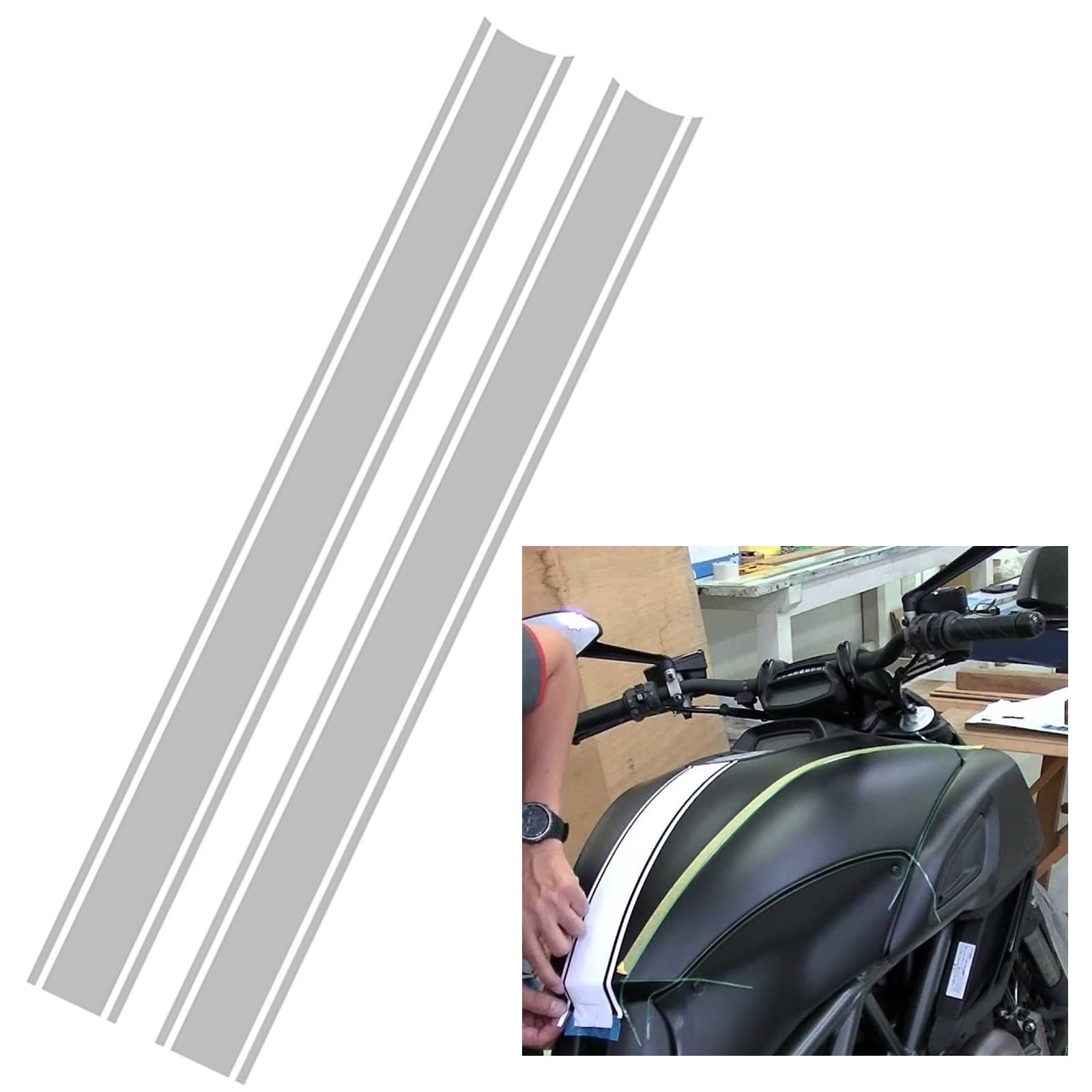 エイタイル バイク ステッカー ストライプ タンク ボディ 反射 ライン オートバイ 4.5x50cm 2本セット (ホワイト)