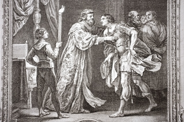 1780s フランス 32c 息子の帰還 繊細な宗教的銅版画 図版 キリスト教 アンティーク