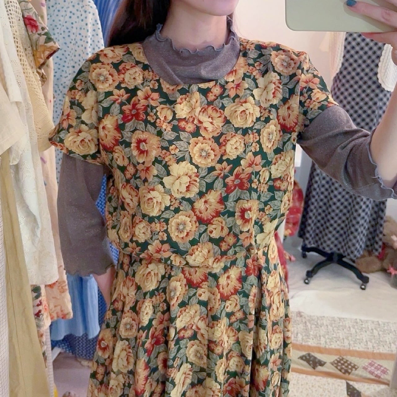 dark flower back button one-piece