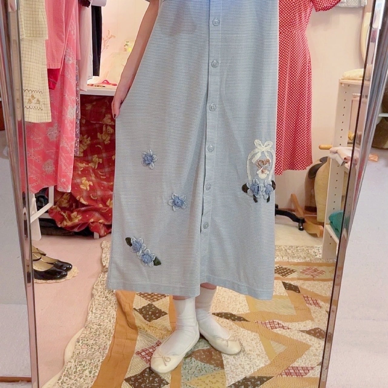 doll applique light blue one-piece